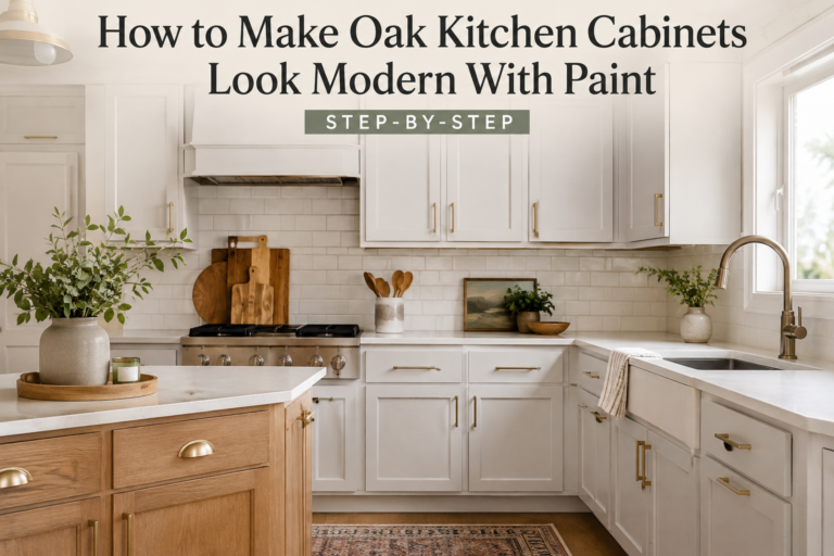 How to make oak kitchen cabinets look modern with updated hardware and modern styling